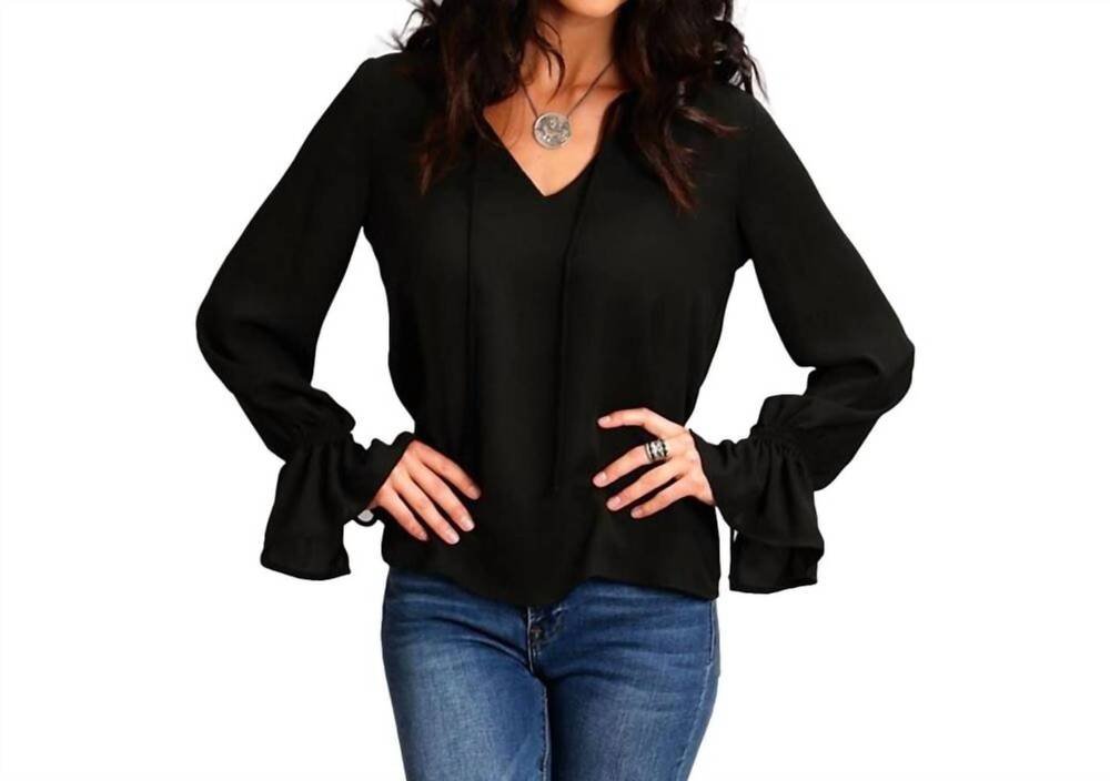 NEW STETSON crepe blouse with ruffle sleeves in black